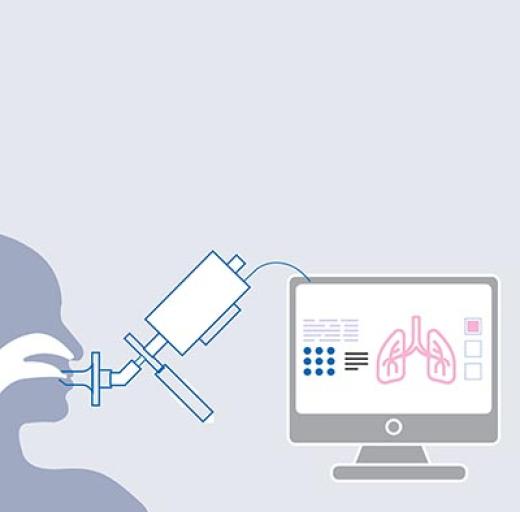 Spirometer en computer met daarop gegevens en longen